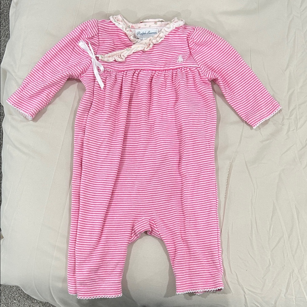 Ralph Lauren Pink Striped Baby Outfit 3M